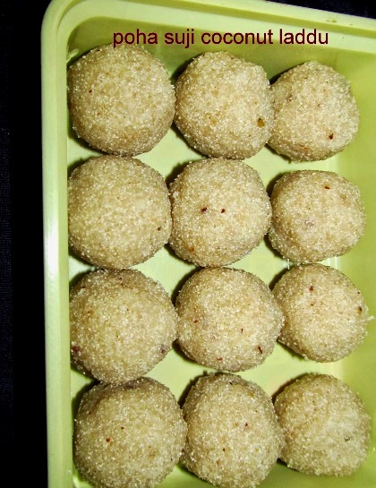 Poha Coconut Suji Laddu/Aval Kobbari Rava Laddu-Krishnashtami Recipes